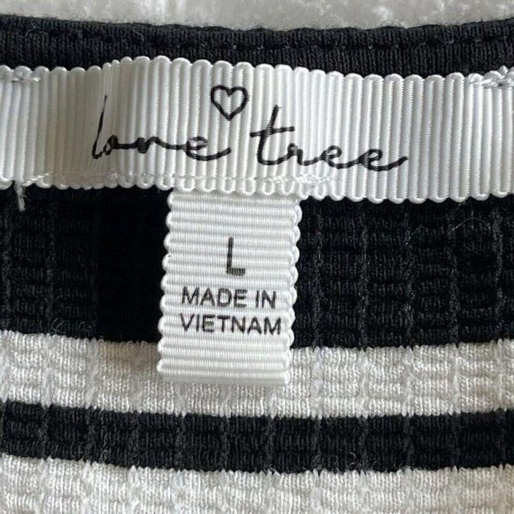 Love Tree Crop Jumpsuit Womens L Black White Stripe Wide Leg Nautical‎ Coastal - Picture 4 of 8